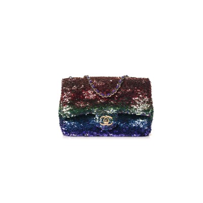 CHANEL GRADIENT SEQUIN MINI RECTANGULAR FLAP PURPLE MULTICOLOR 1515025 (21*14*8cm)